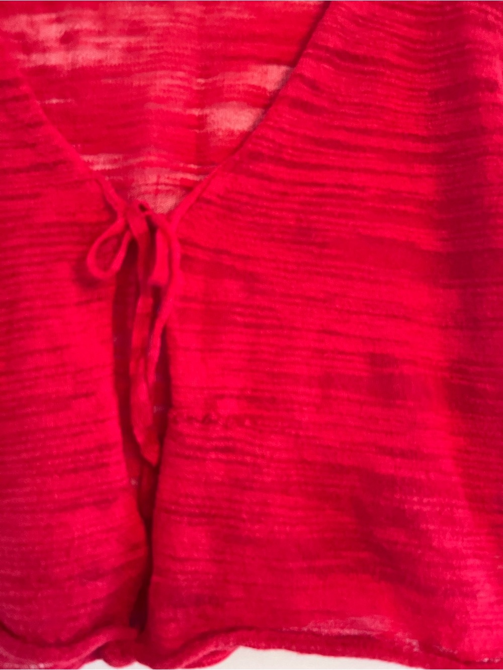 Jones New York Sheer Red Tie-Front Crop Cardigan Knit Top M - Picture 2 of 7